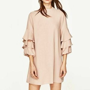 Zara ruffled sleeves nude dress